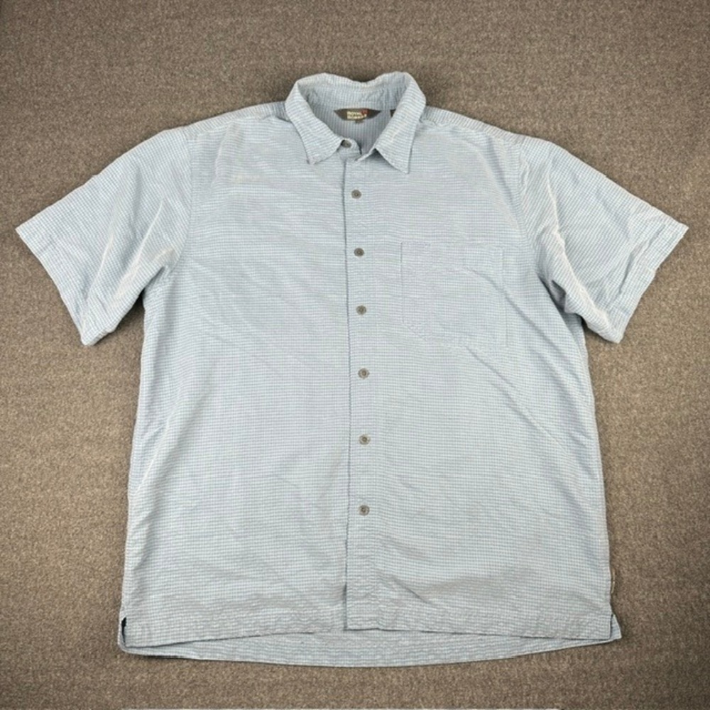 Royal Robbins Mens Large Blue Gingham Modal Blend Short Sleeve Button Down Shirt